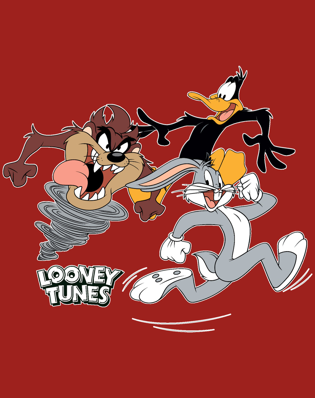 Looney Tunes Trio Bugs Daffy Taz Official Men's T-shirt Red - Urban Species Design Close Up