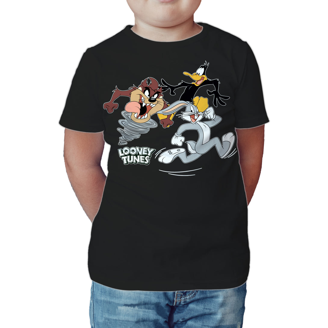 Looney Tunes Trio Bugs Daffy Taz Official Kid's T-Shirt Black - Urban Species