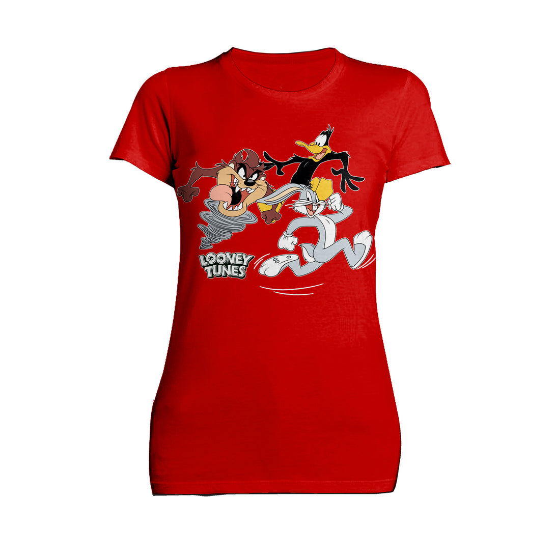 Looney Tunes Trio Bugs Daffy Taz Official Women's T-Shirt Red - Urban Species