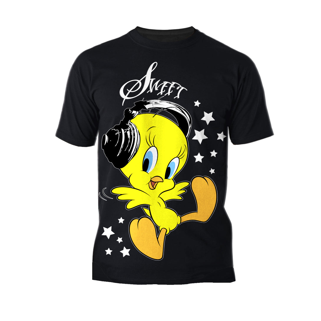 Looney Tunes Tweety Headphones Official Men's T-Shirt Black - Urban Species