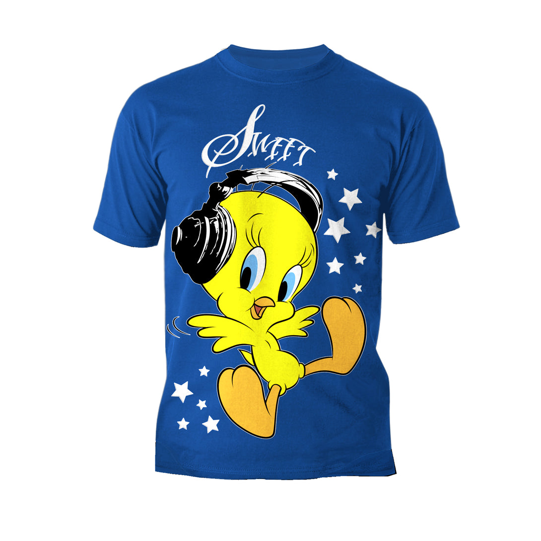 Looney Tunes Tweety Headphones Official Men's T-Shirt Blue - Urban Species