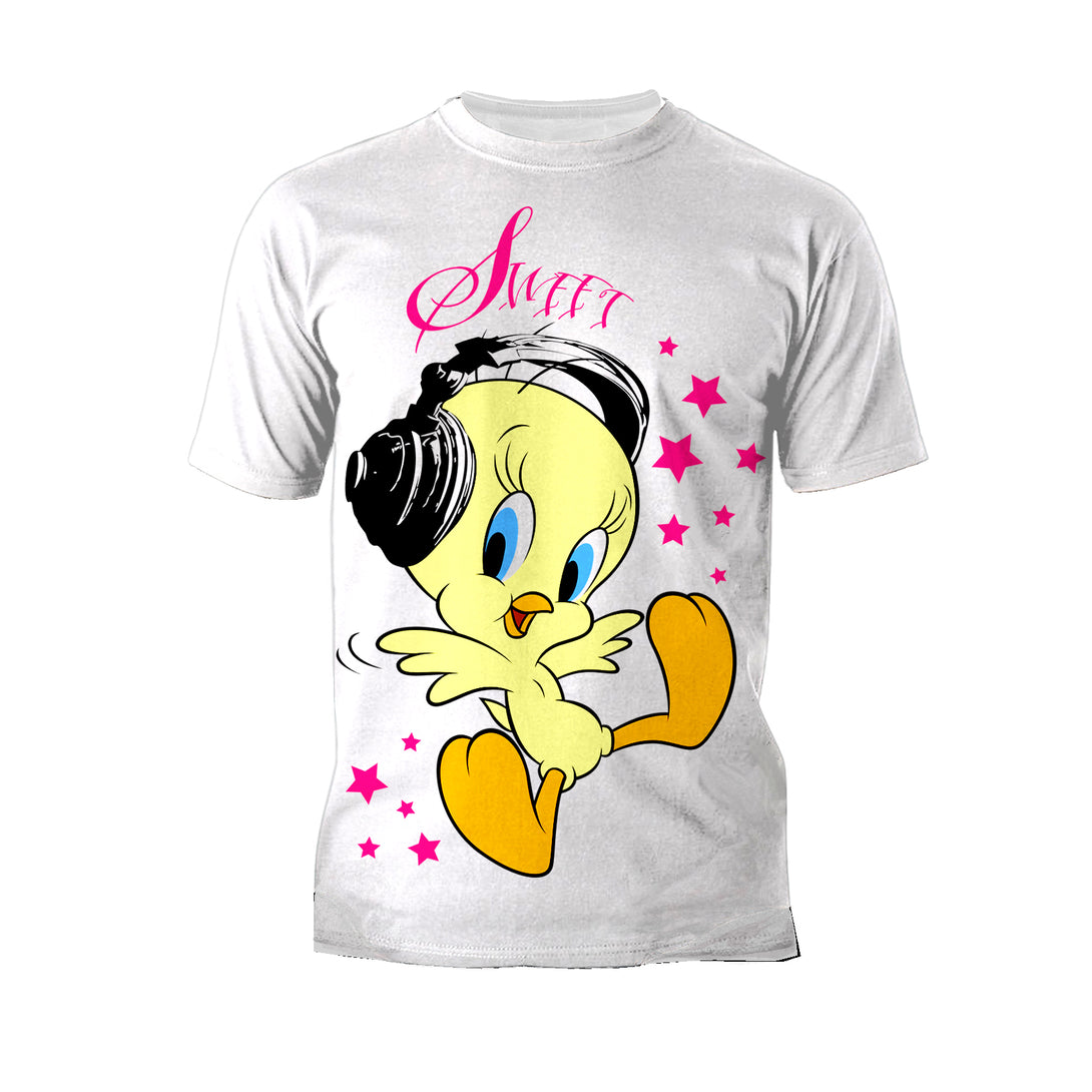 Looney Tunes Tweety Headphones Official Men's T-Shirt White - Urban Species