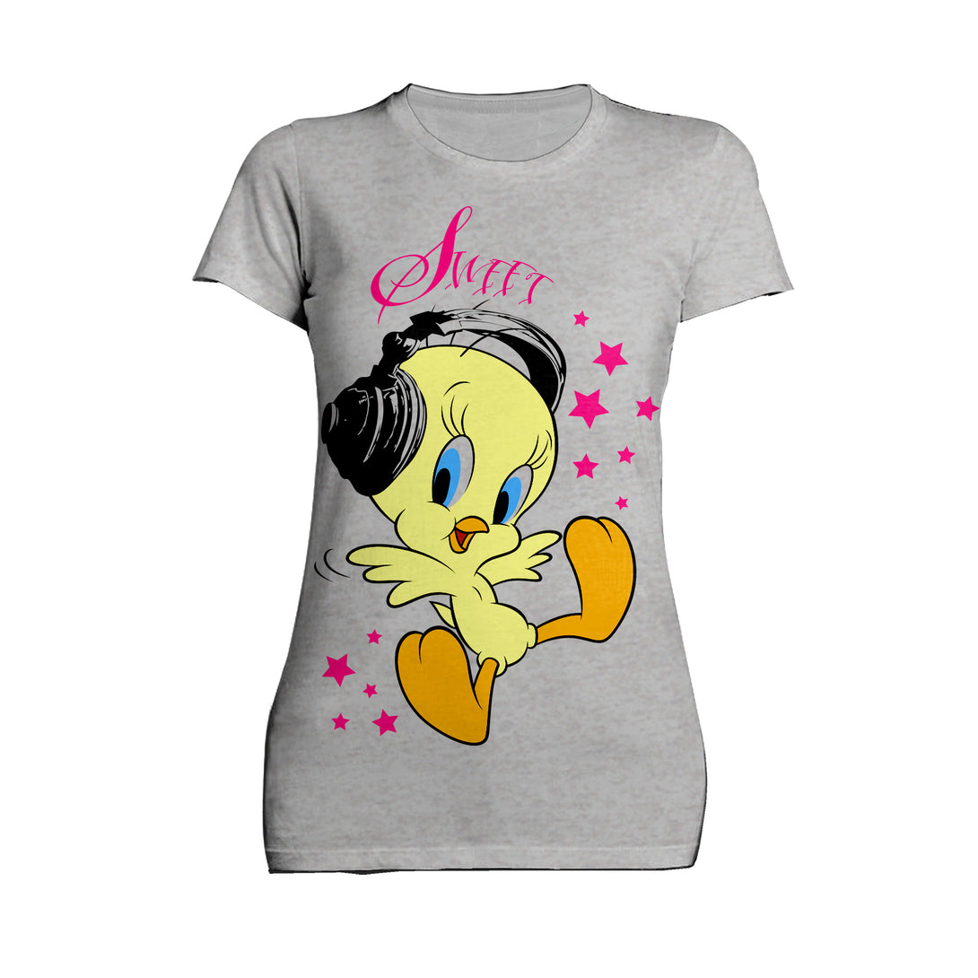 Looney Tunes Tweety Headphones Official Women's T-Shirt Sports Grey - Urban Species