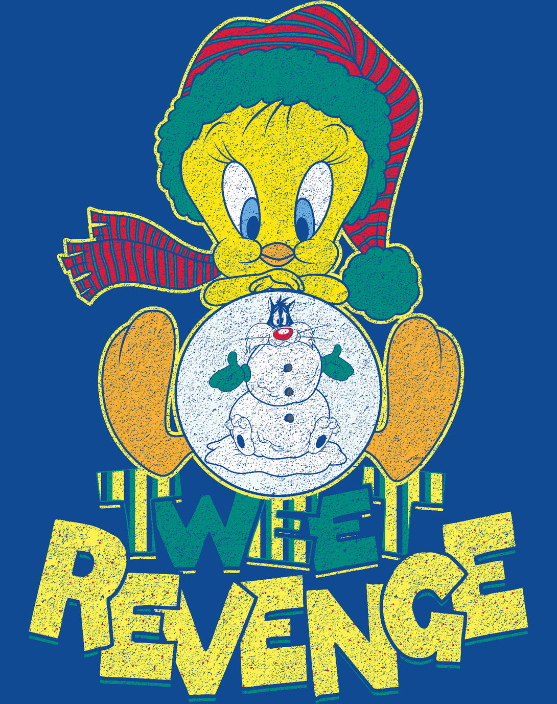 Looney Tunes Tweety Pie Xmas Revenge Official Men's T-Shirt Blue - Urban Species Design Close Up
