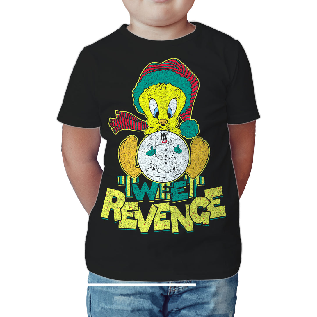 Looney Tunes Tweety Pie Xmas Revenge Official Kid's T-Shirt Black - Urban Species