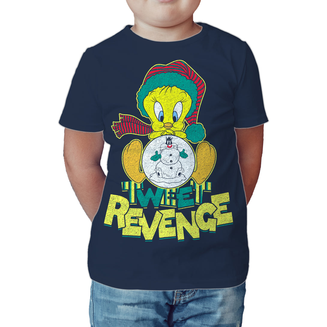 Looney Tunes Tweety Pie Xmas Revenge Official Kid's T-Shirt Navy - Urban Species