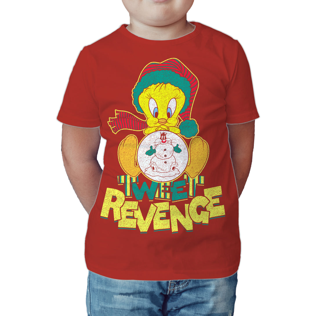 Looney Tunes Tweety Pie Xmas Revenge Official Kid's T-Shirt Red - Urban Species
