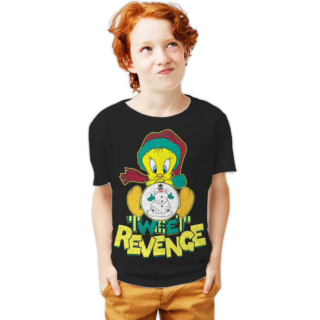 Looney Tunes Tweety Pie Xmas Revenge Official Youth T-Shirt Black - Urban Species