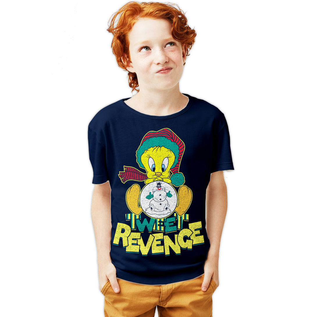 Looney Tunes Tweety Pie Xmas Revenge Official Youth T-Shirt Navy - Urban Species