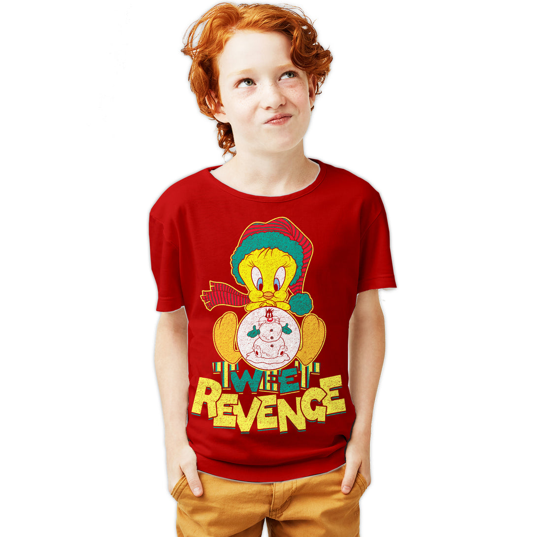 Looney Tunes Tweety Pie Xmas Revenge Official Youth T-Shirt Red - Urban Species
