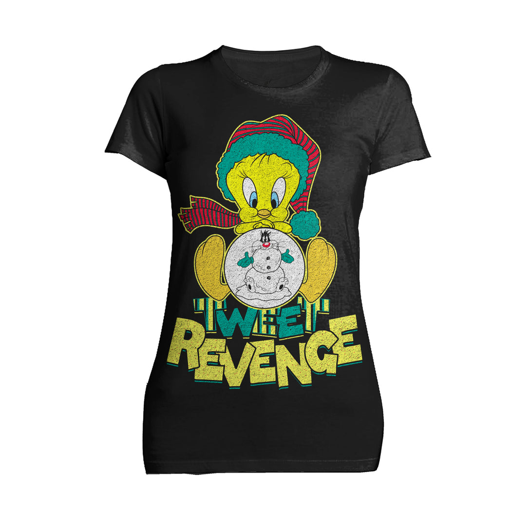 Looney Tunes Tweety Pie Xmas Revenge Official Women's T-Shirt Black - Urban Species