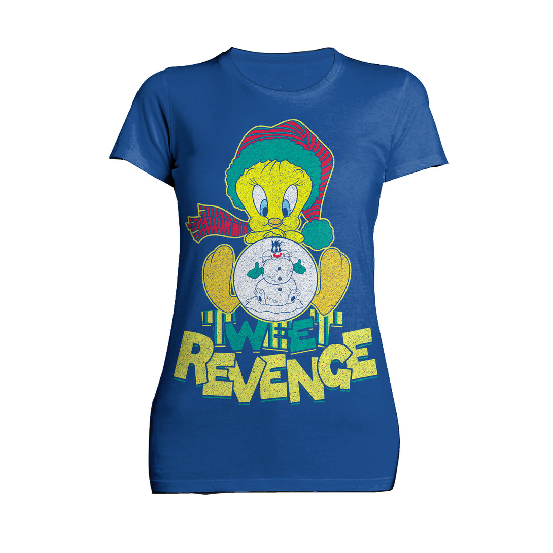 Looney Tunes Tweety Pie Xmas Revenge Official Women's T-Shirt Blue - Urban Species