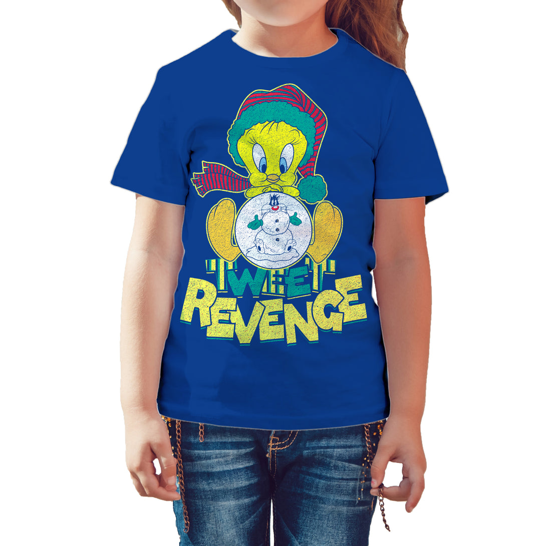 Looney Tunes Tweety Pie Xmas Revenge Official Kid's T-Shirt Blue - Urban Species