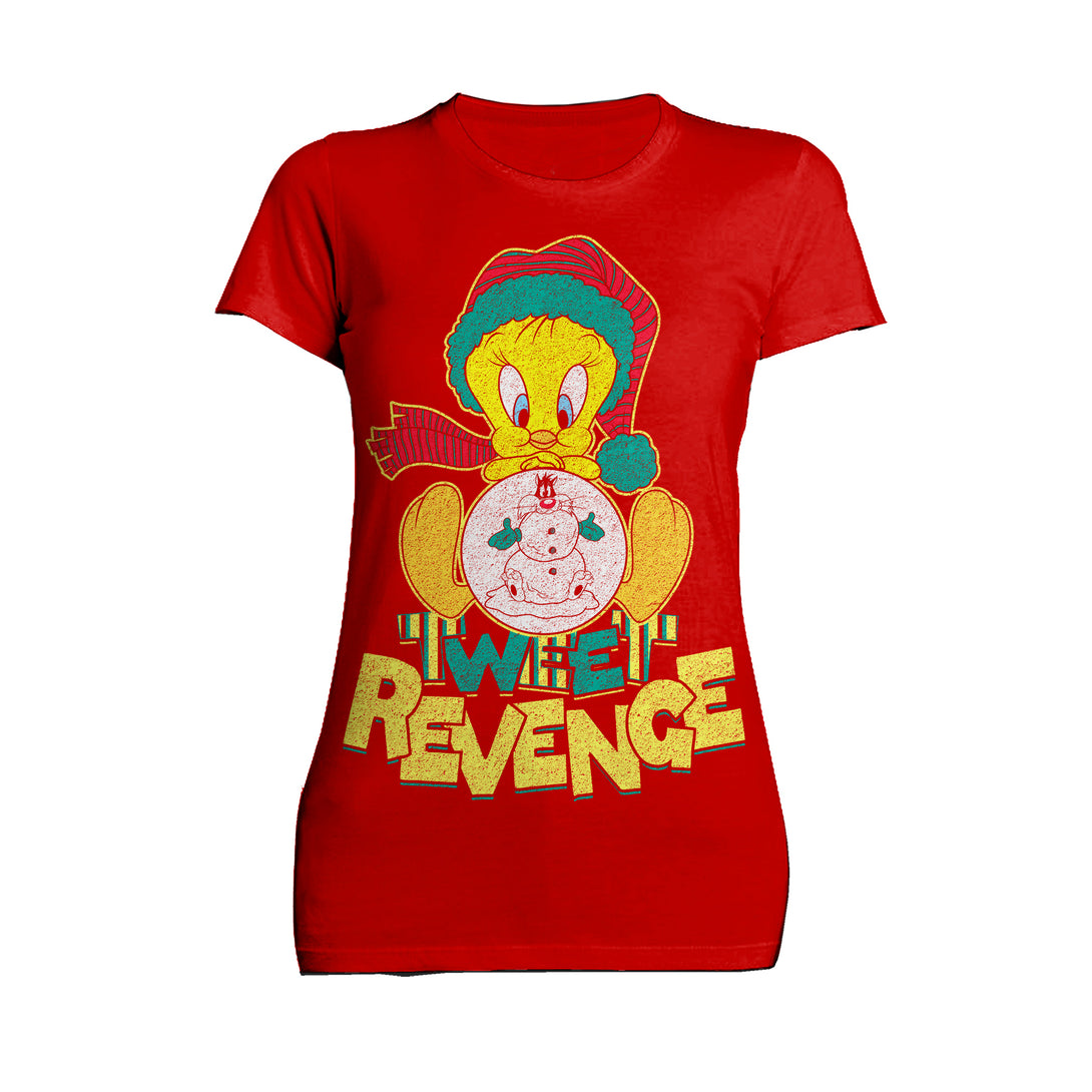 Looney Tunes Tweety Pie Xmas Revenge Official Women's T-Shirt Red - Urban Species
