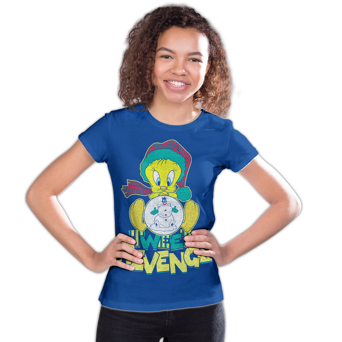 Looney Tunes Tweety Pie Xmas Revenge Official Youth T-Shirt Blue - Urban Species