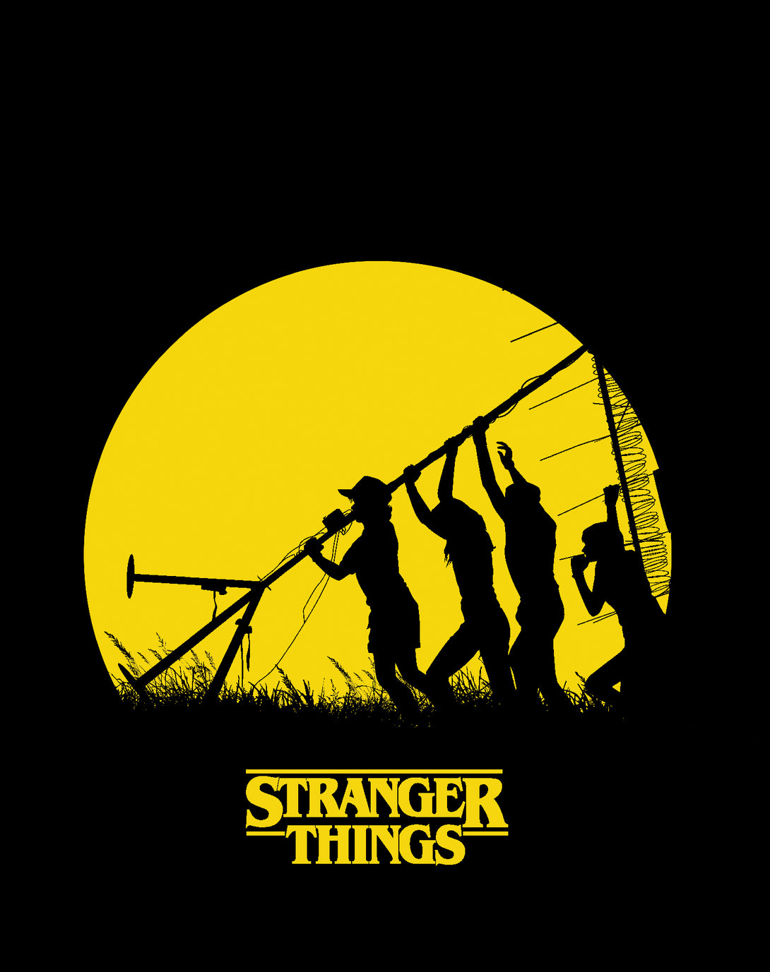 Stranger Things Stencil The Party Aerial Official Women's T-Shirt Black - Urban Species Design Close Up