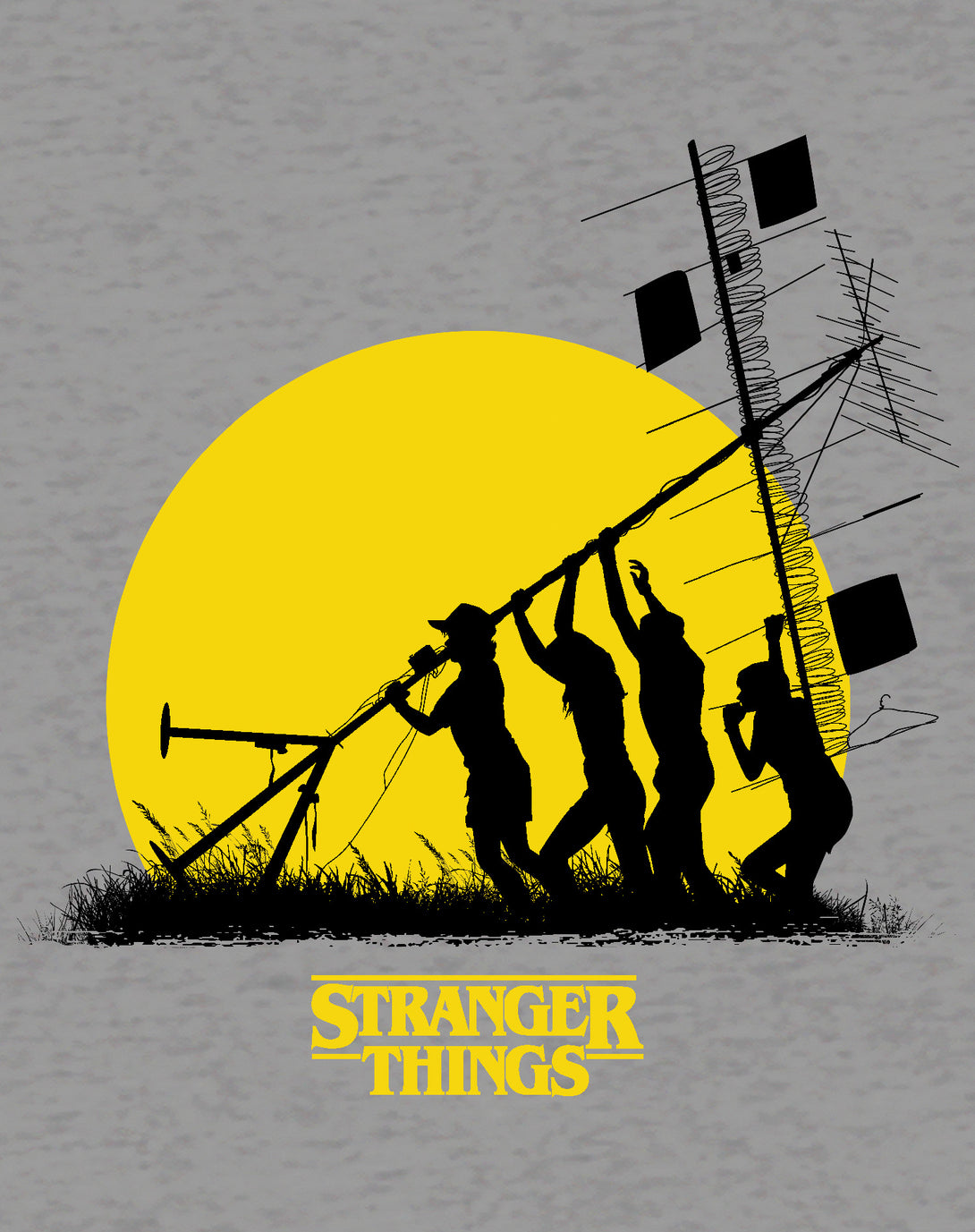 Stranger Things Stencil The Party Aerial Official Women's T-Shirt Sports Grey - Urban Species Design Close Up