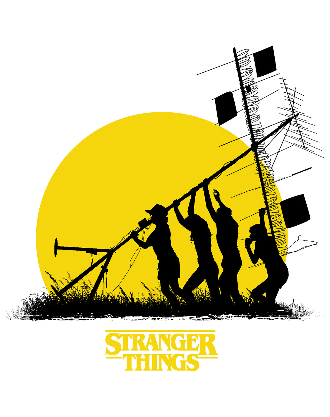 Stranger Things Stencil The Party Aerial Original Men's T-Shirt White - Urban Species Design Close Up