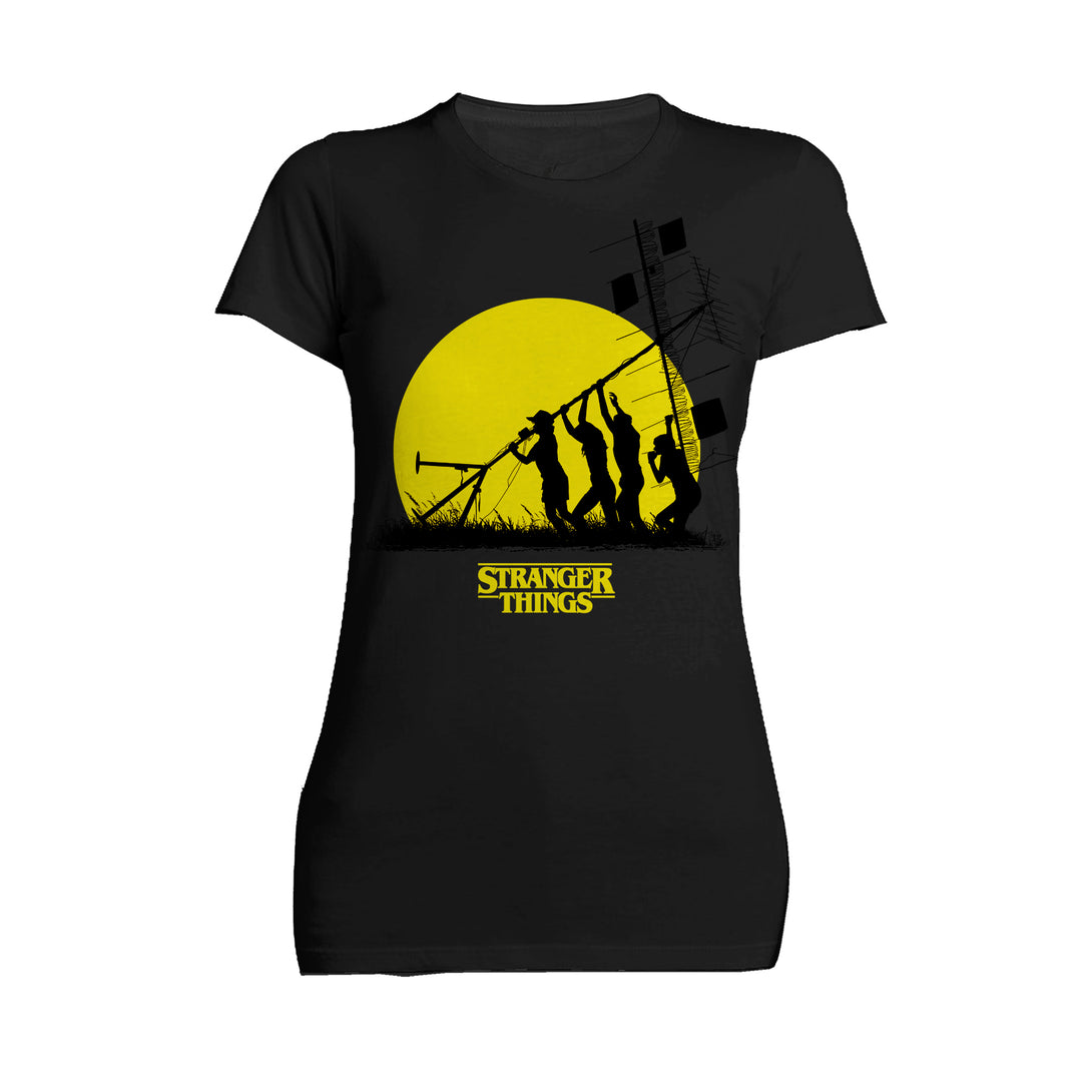 Stranger Things Stencil The Party Aerial Official Women's T-Shirt Black - Urban Species