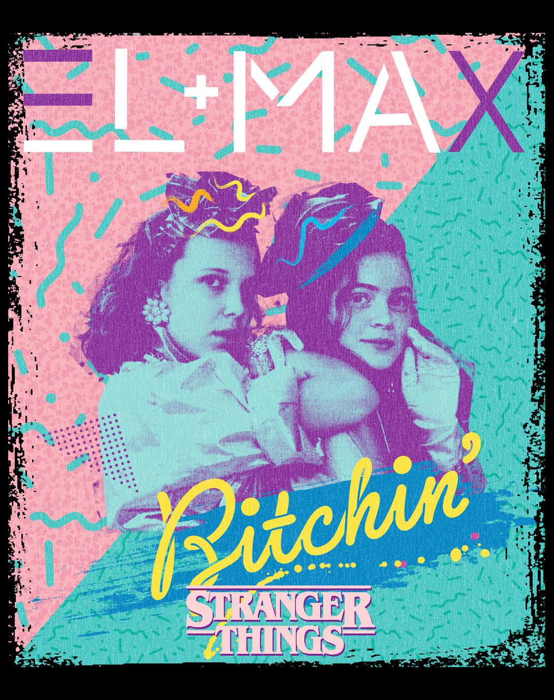 Stranger Things Poster Eleven Max Bitchin Besties Official Women's T-Shirt Black - Urban Species Design Close Up