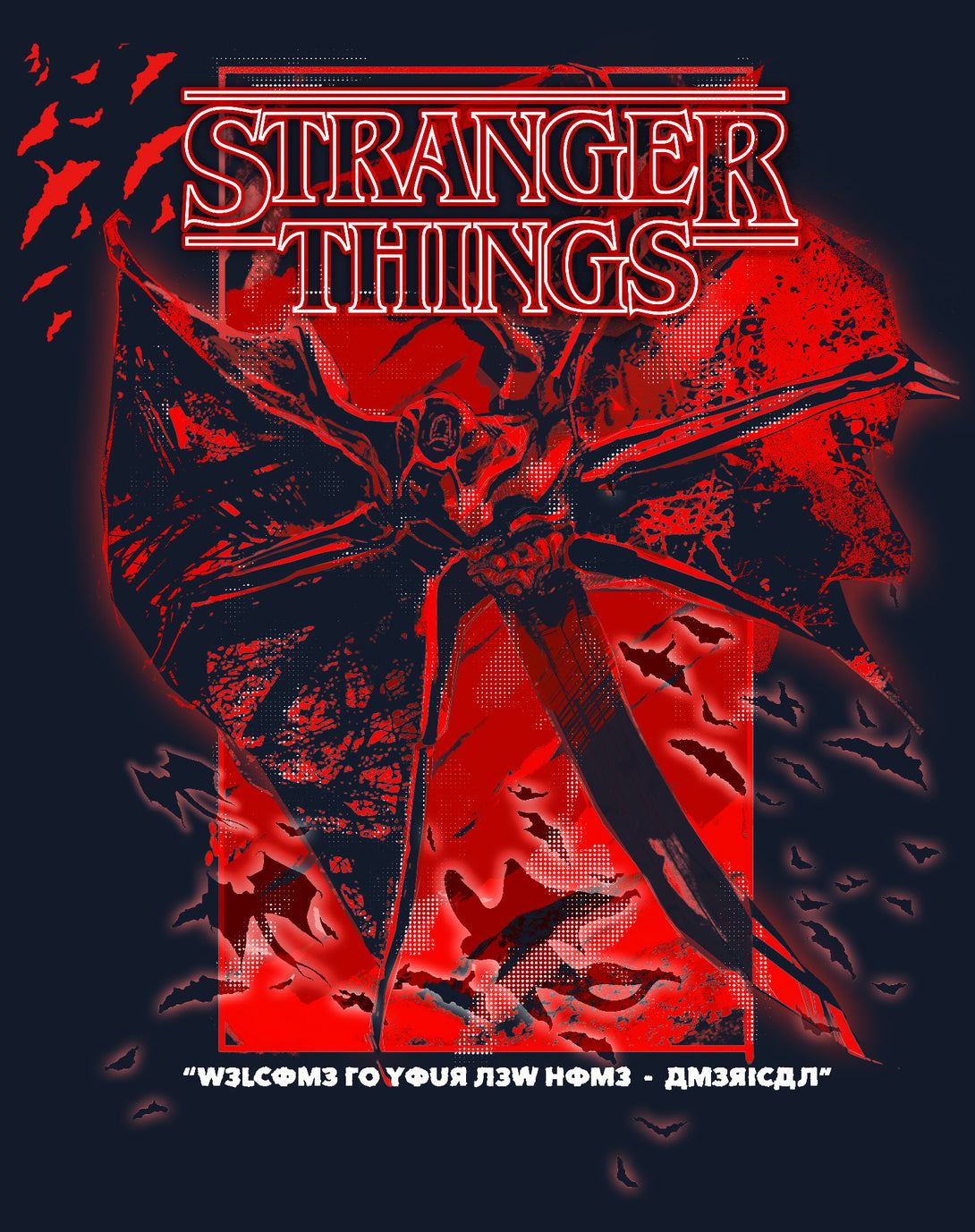 Stranger Things Demobat Poster America Men's T-Shirt Navy - Urban Species Design Close Up