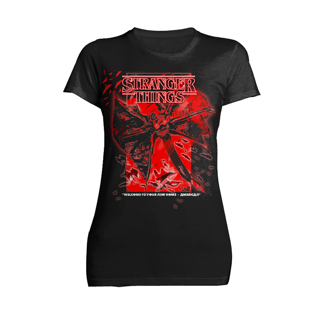 Stranger Things Demobat Poster America Official Women's T-Shirt Black - Urban Species