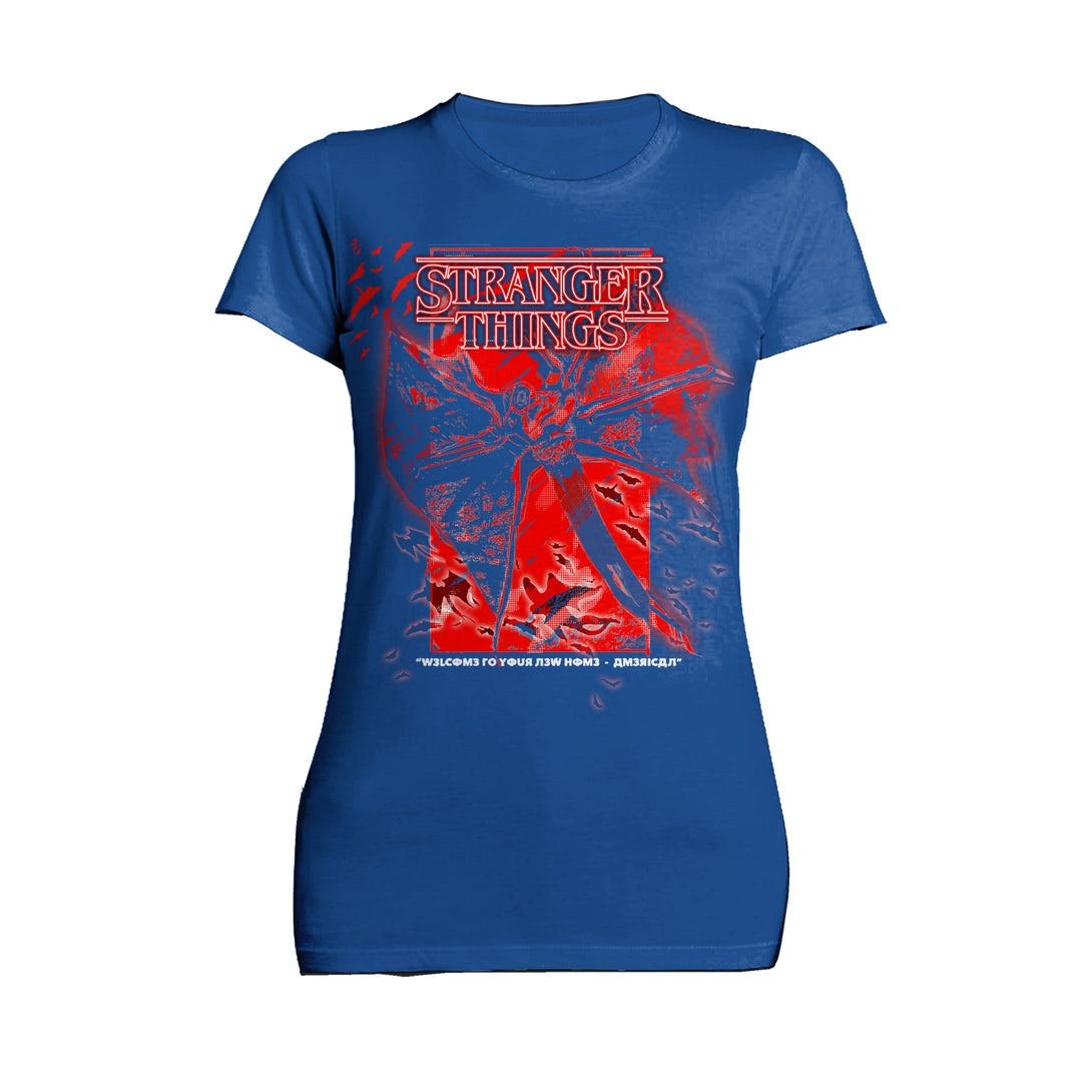 Stranger Things Demobat Poster America Official Women's T-Shirt Blue - Urban Species