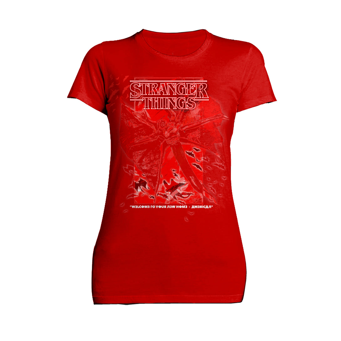 Stranger Things Demobat Poster America Official Women's T-Shirt Red - Urban Species