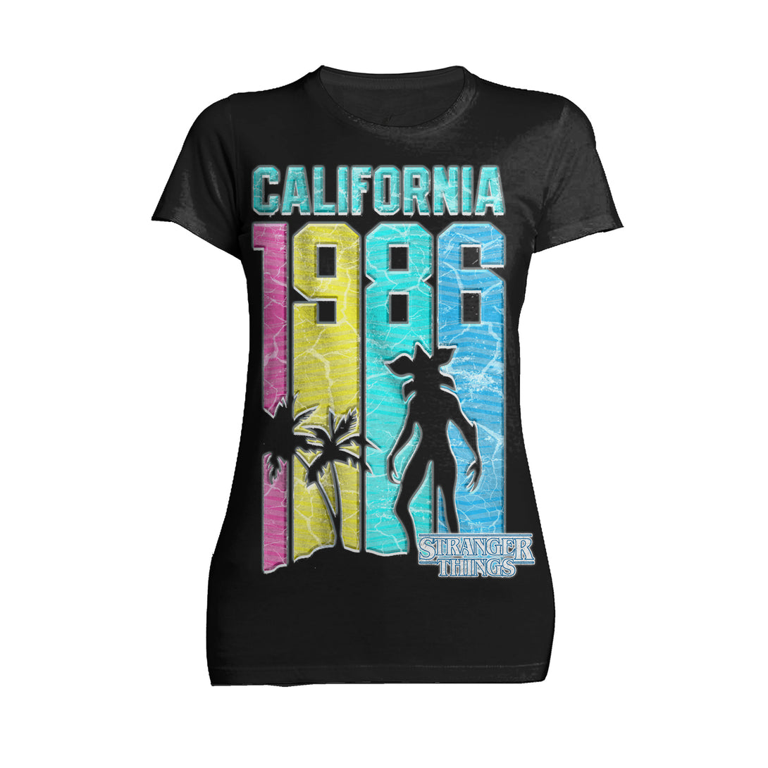 Stranger Things Demogorgon California 1986 Official Women's T-Shirt Black - Urban Species