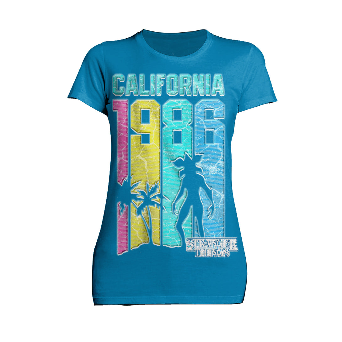 Stranger Things Demogorgon California 1986 Official Women's T-Shirt Turquoise - Urban Species