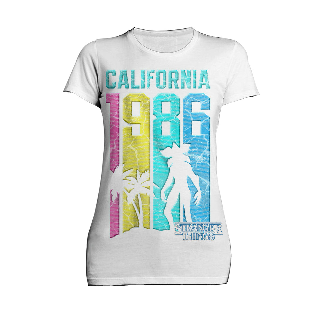 Stranger Things Demogorgon California 1986 Official Women's T-Shirt White - Urban Species