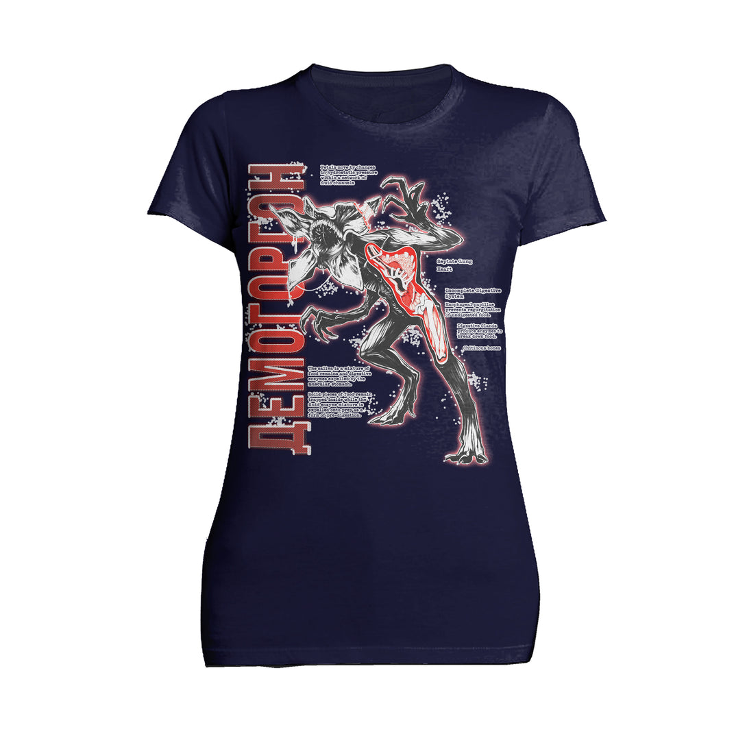 Stranger Things Demogorgon Profile Anatomy Women's T-Shirt Navy - Urban Species