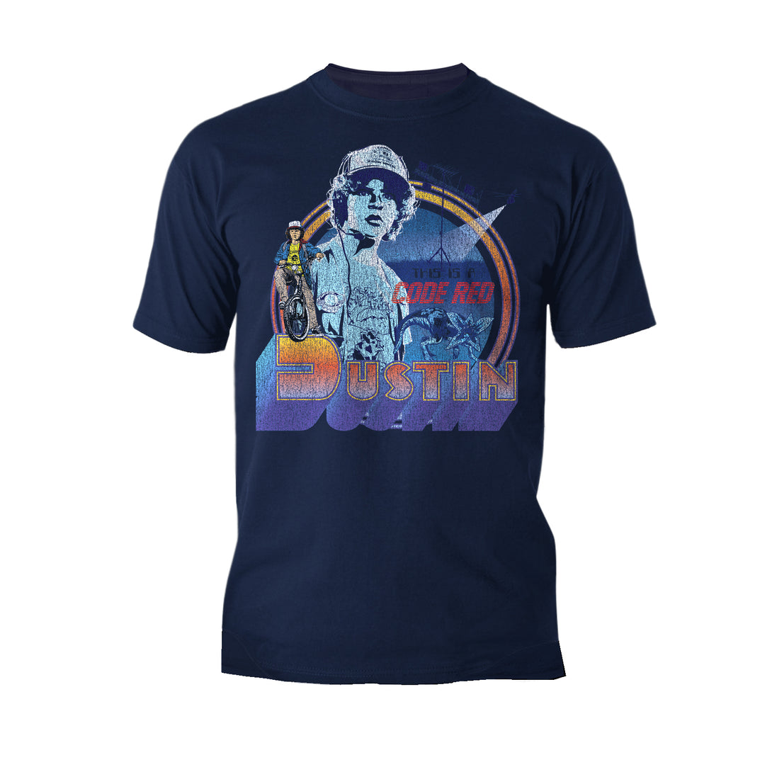 Stranger Things Vintage Dustin Pose Demogorgon Code Red Original Men's T-Shirt Navy - Urban Species