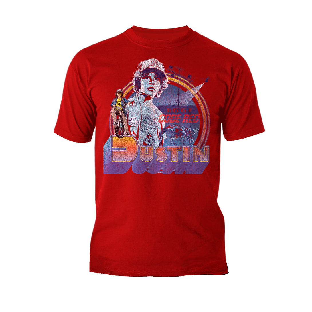 Stranger Things Vintage Dustin Pose Demogorgon Code Red Original Men's T-Shirt Red - Urban Species