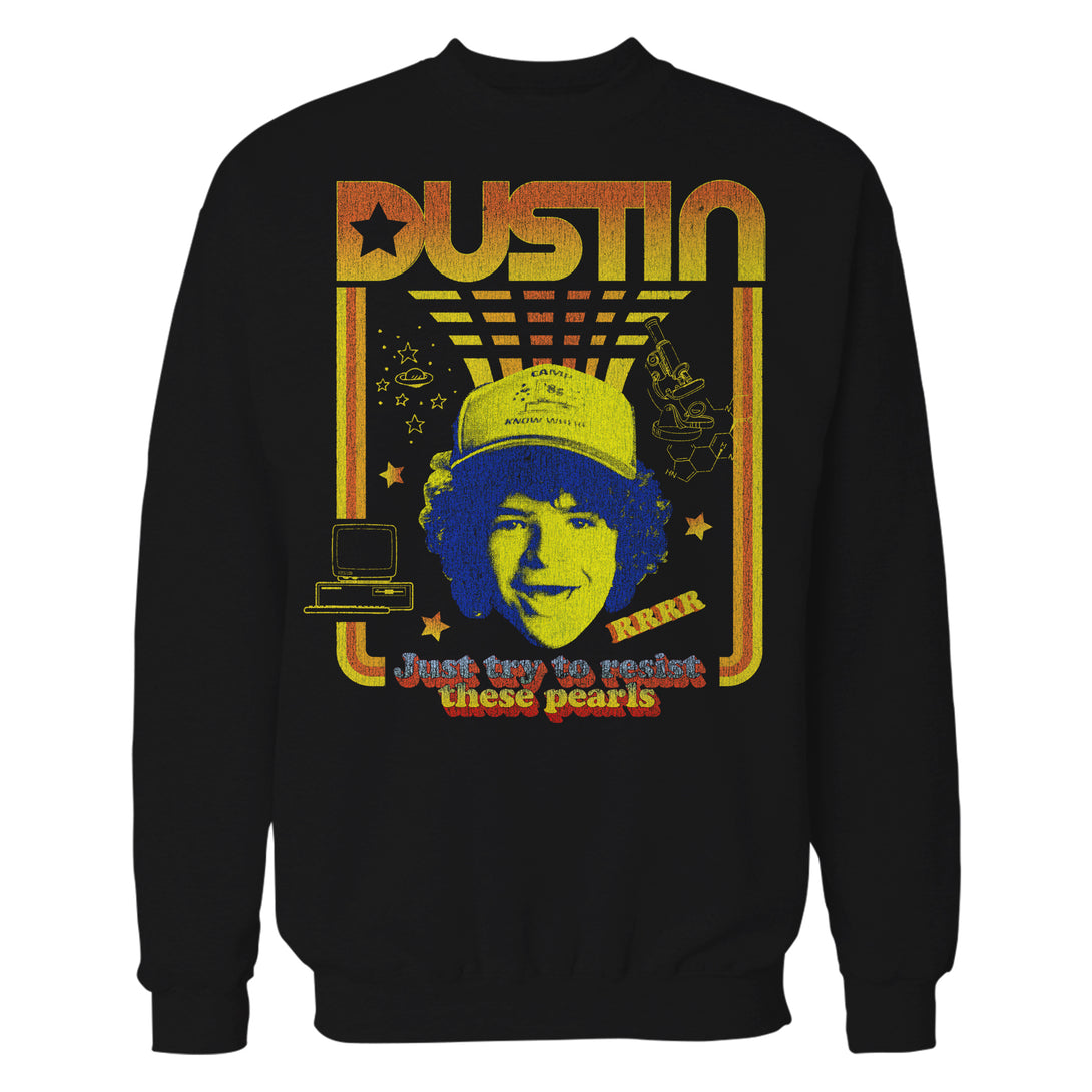 Stranger Things Vintage Dustin Retro Gaming Meme Pearls Official Sweatshirt Black - Urban Species