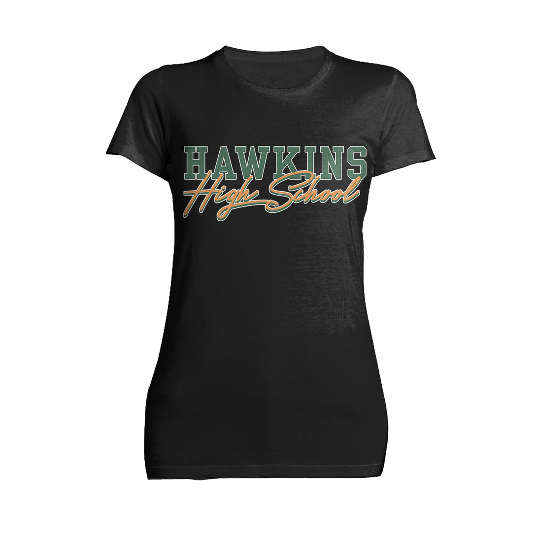 Stranger Things Hawkins High Logo Classic Official Women's T-Shirt Black - Urban Species