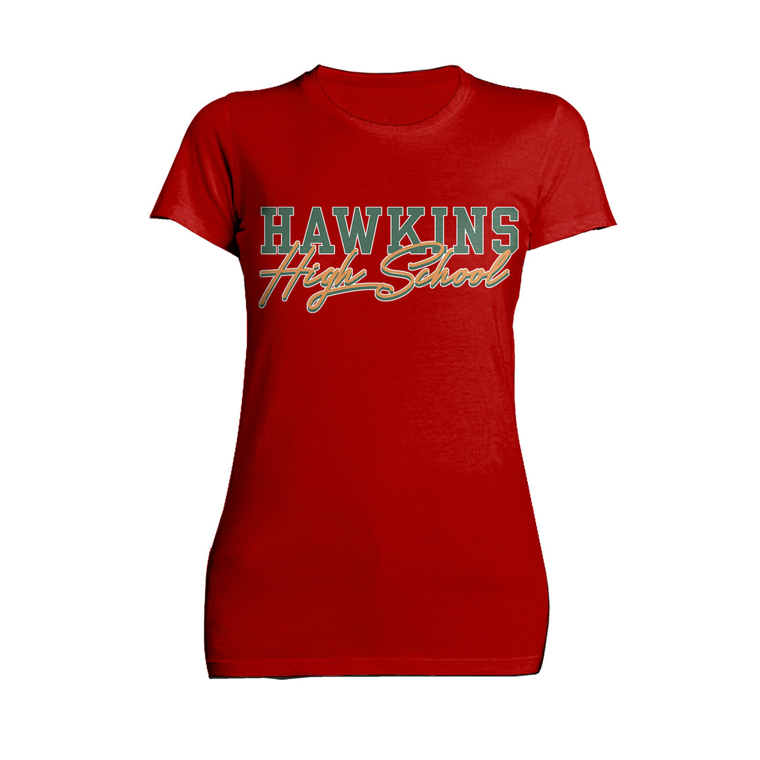 Stranger Things Hawkins High Logo Classic Official Women's T-Shirt Red - Urban Species