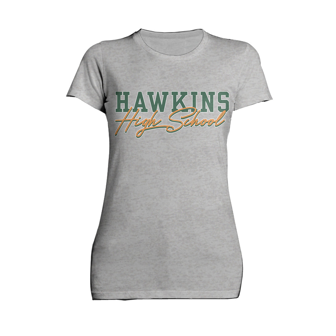 Stranger Things Hawkins High Logo Classic Official Women's T-Shirt Sports Grey - Urban Species