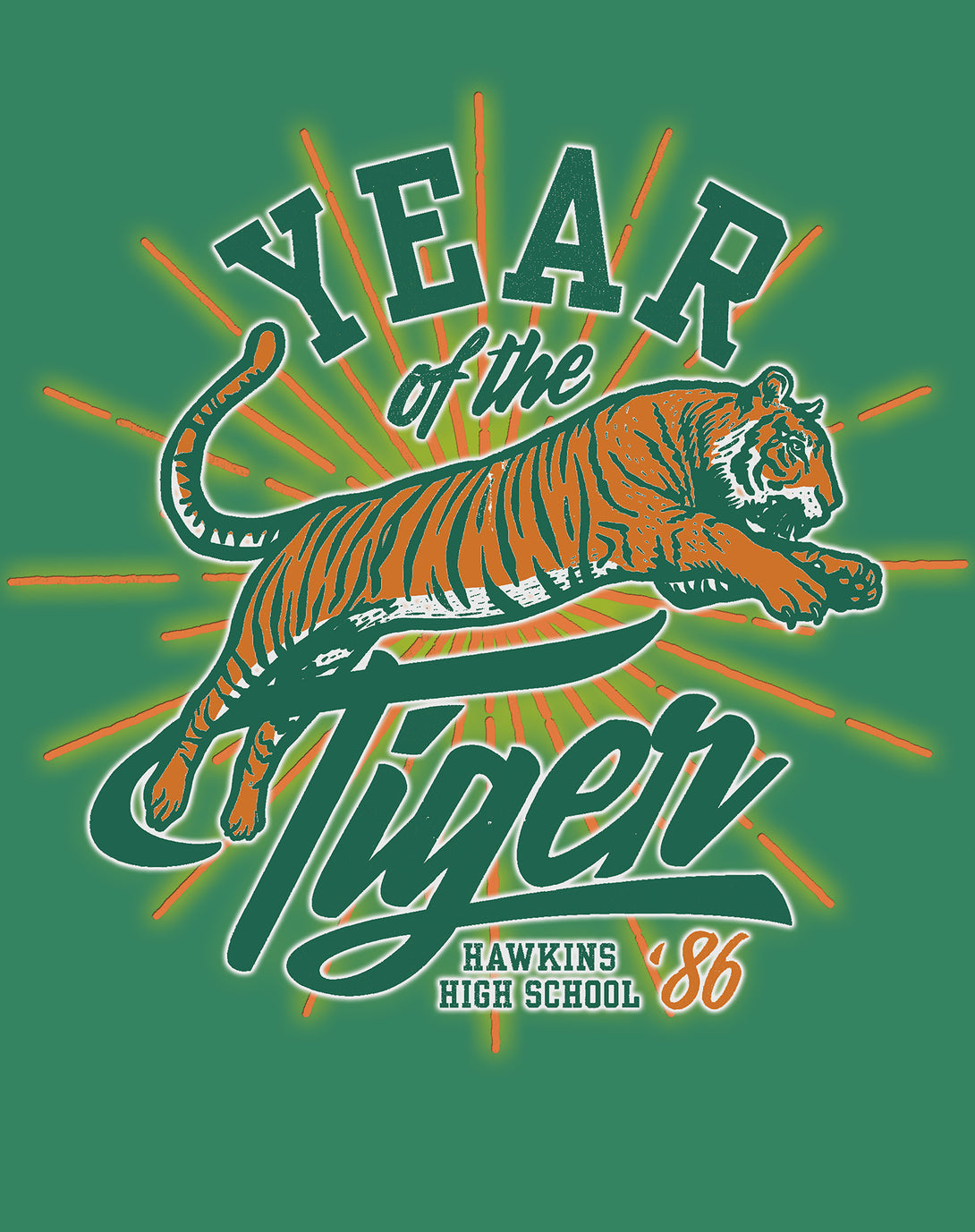 Stranger Things Hawkins High Tigers 1986 Official Women's T-Shirt Design Close Up