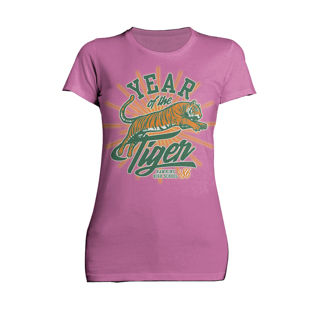 Stranger Things Hawkins High Tigers 1986 Official Women's T-Shirt Pink - Urban Species