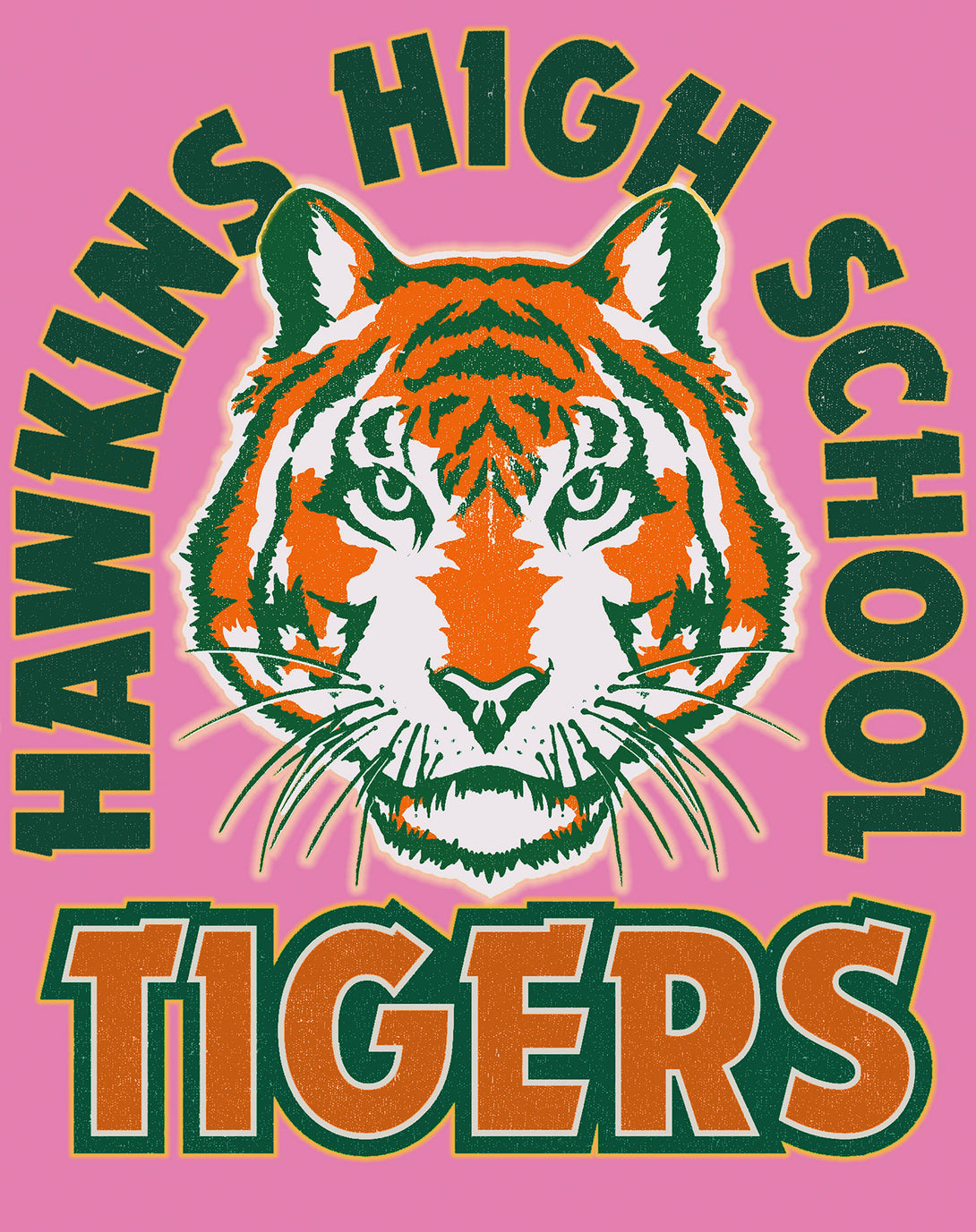 Stranger Things Hawkins High Tigers Stare Men's T-Shirt Design Close Up