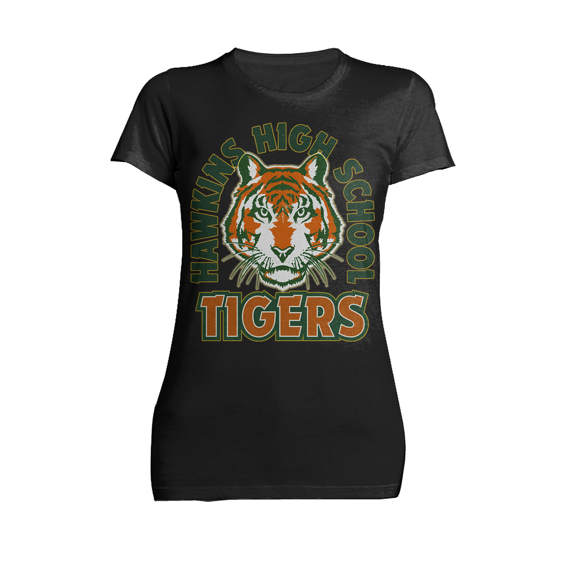 Stranger Things Hawkins High Tigers Stare Official Women's T-Shirt Black - Urban Species