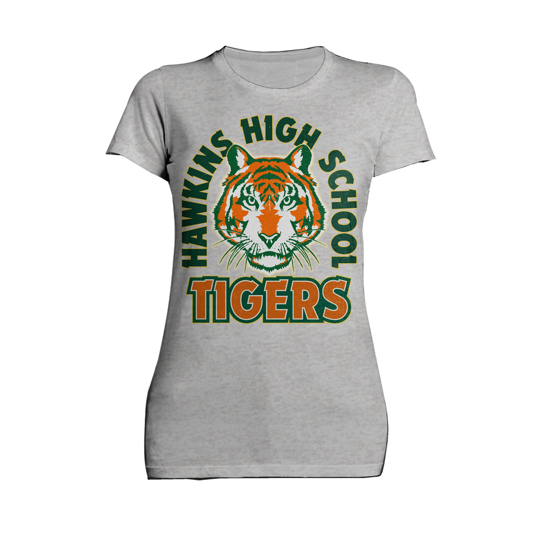 Stranger Things Hawkins High Tigers Stare Official Women's T-Shirt Sports Grey - Urban Species