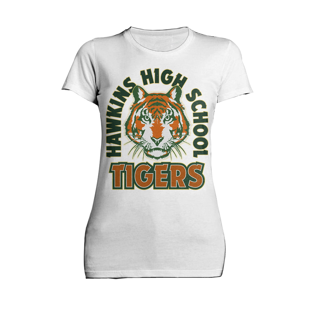 Stranger Things Hawkins High Tigers Stare Official Women's T-Shirt White - Urban Species