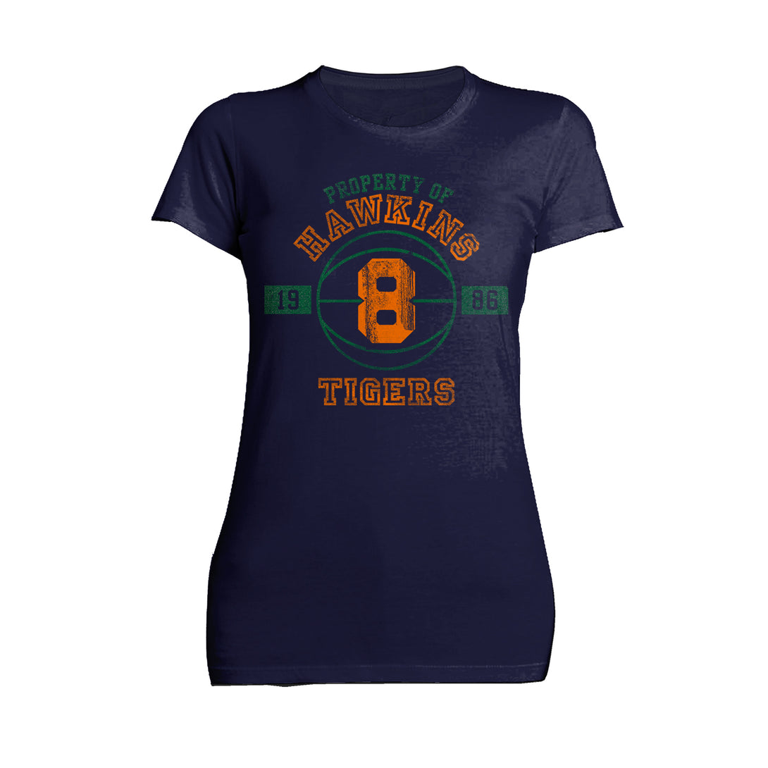 Stranger Things Hawkins Tigers Varsity Basketball Official Women's T-Shirt - Urban Species Womens Short Sleeved T-Shirt