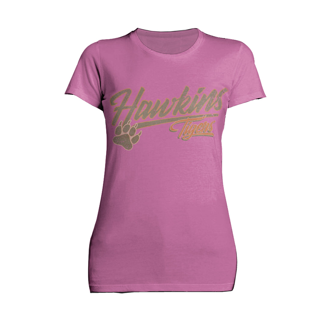 Stranger Things Hawkins Tigers Varsity Vintage Official Women's T-Shirt Pink - Urban Species