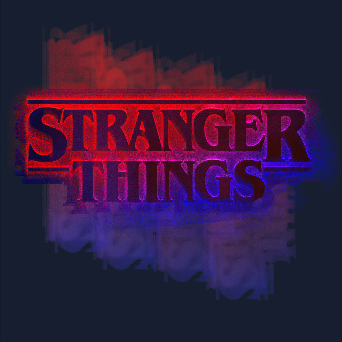 Stranger Things Logo Graffiti Stencil Women's T-shirt Navy - Urban Species Design Close Up
