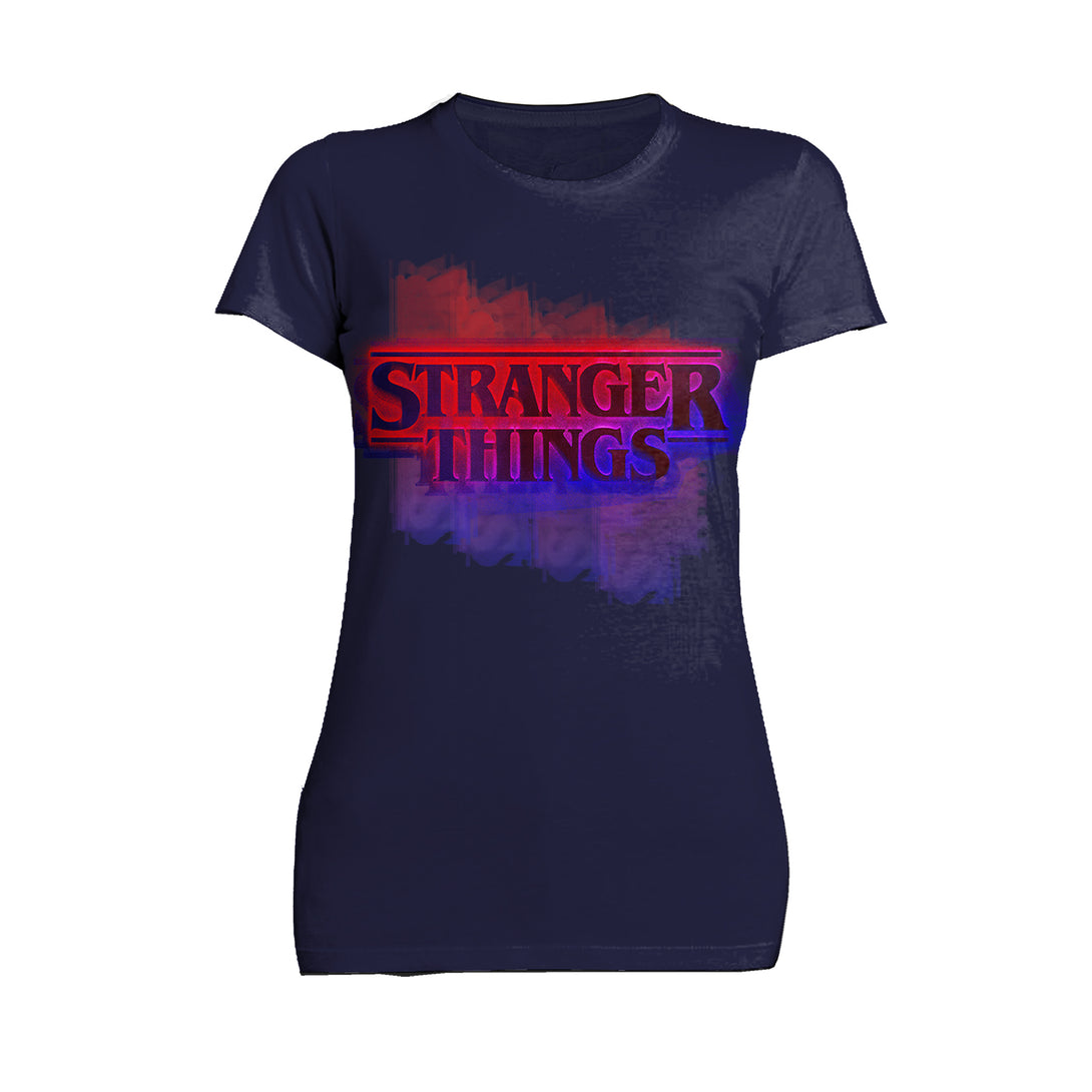 Stranger Things Logo Graffiti Stencil Women's T-shirt Navy - Urban Species