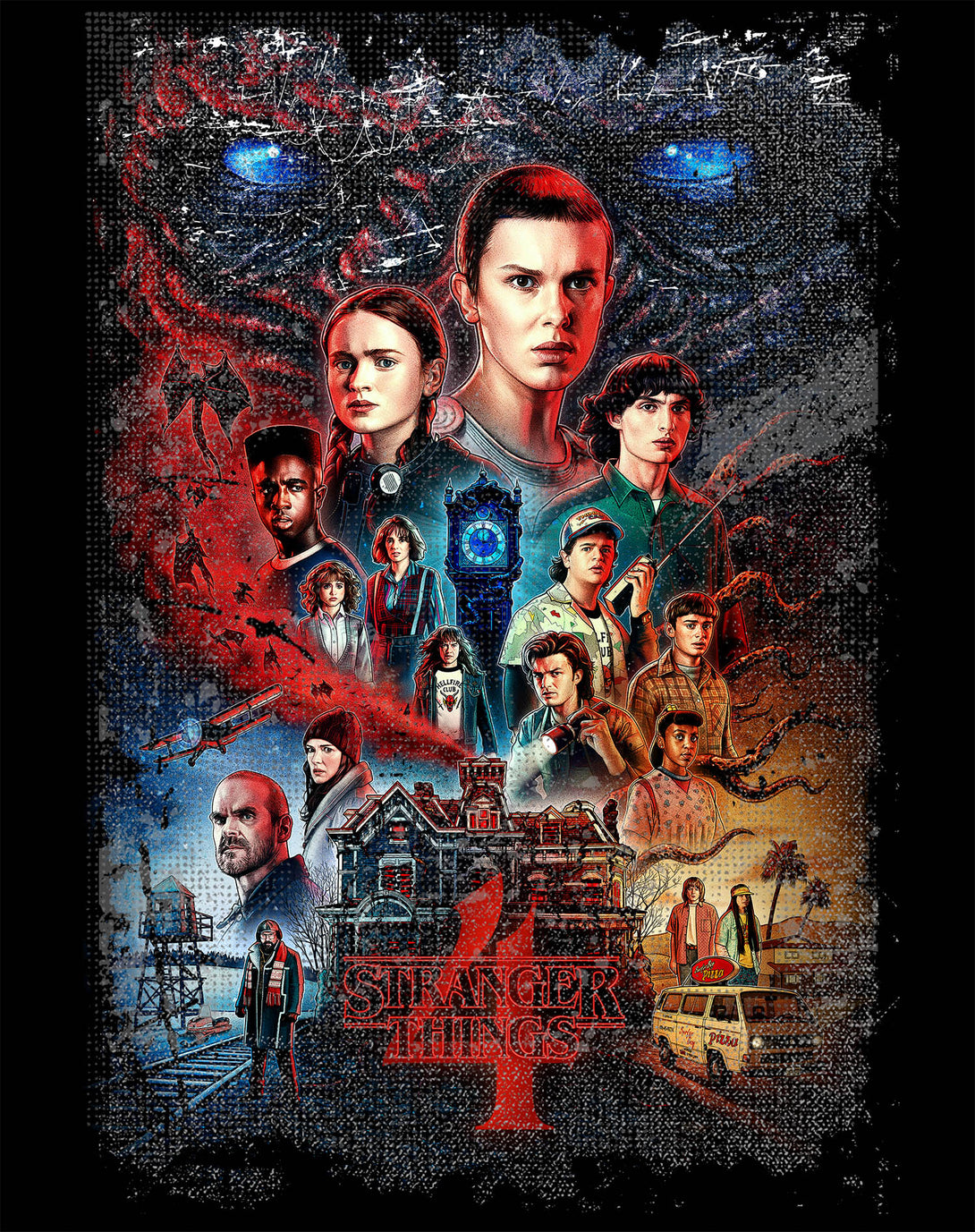 Stranger Things S4 Poster Vintage Battle Official Women's T-Shirt Design Close Up