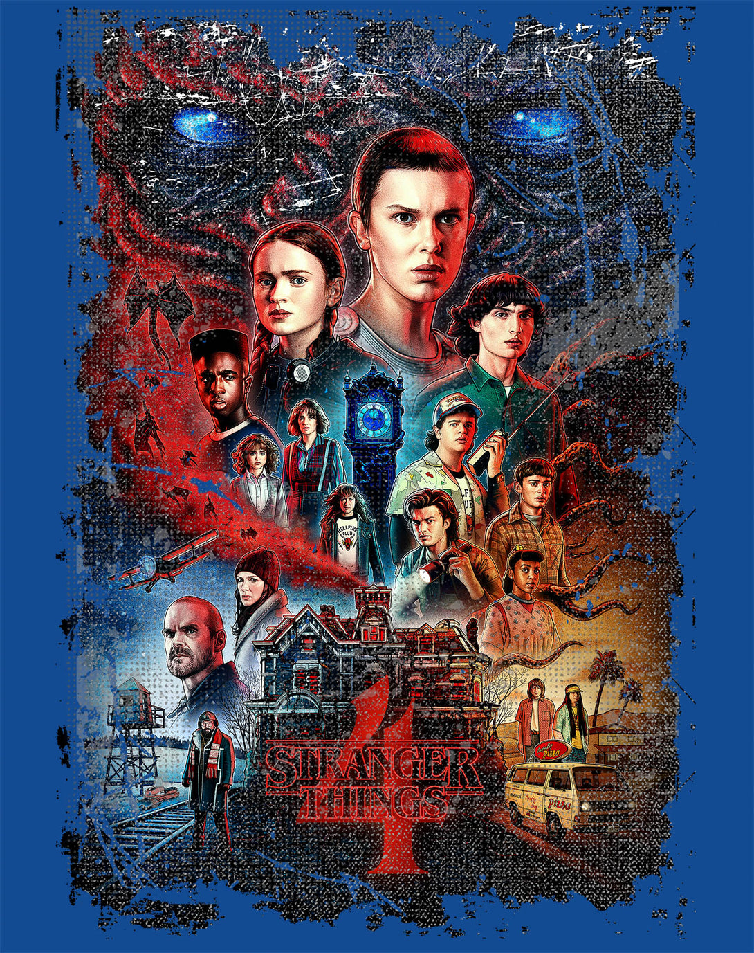 Stranger Things S4 Poster Vintage Battle Official Women's T-Shirt Design Close Up